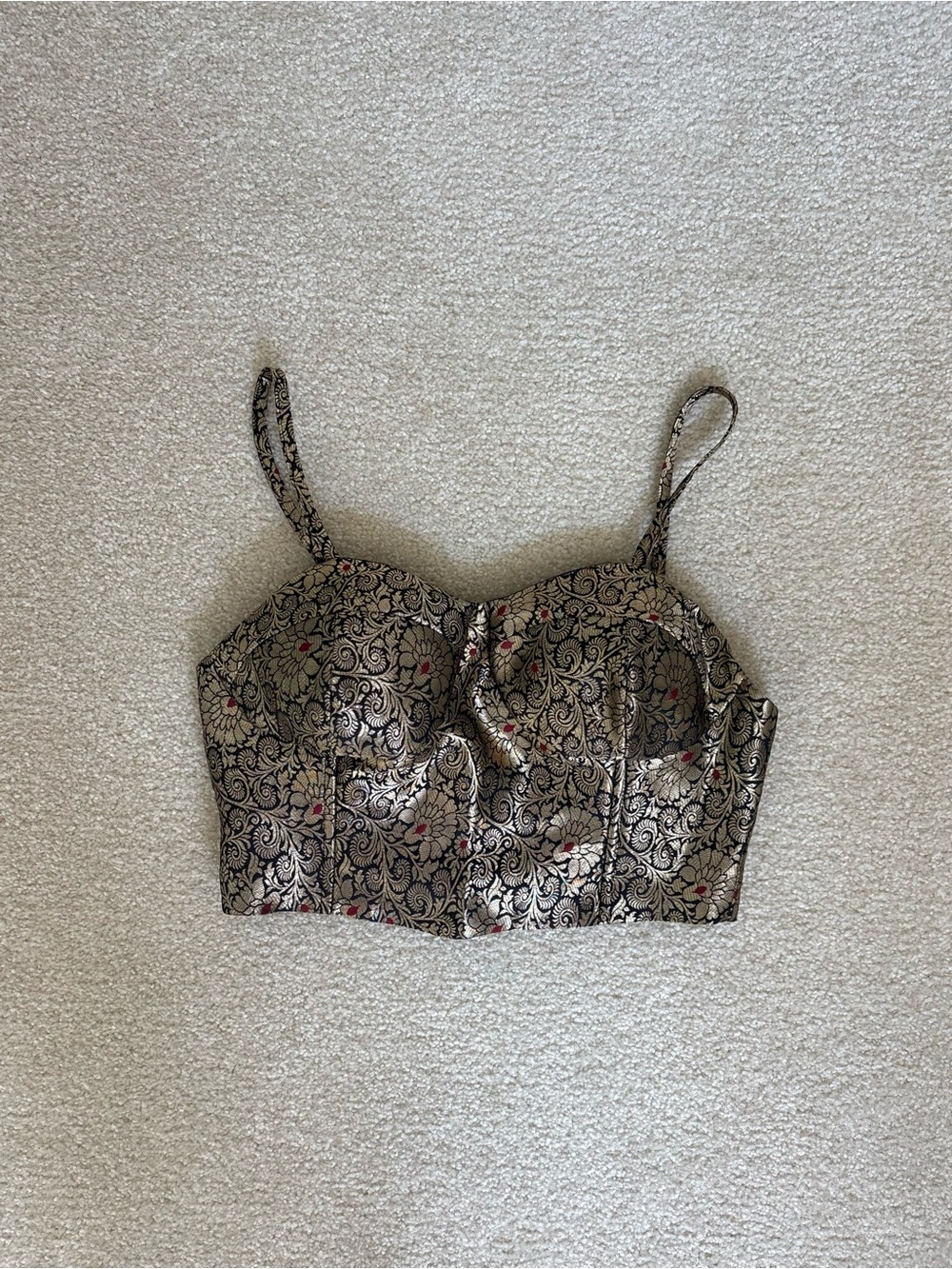 Floral Brocade Bustier Tank Top - Metallic Gold